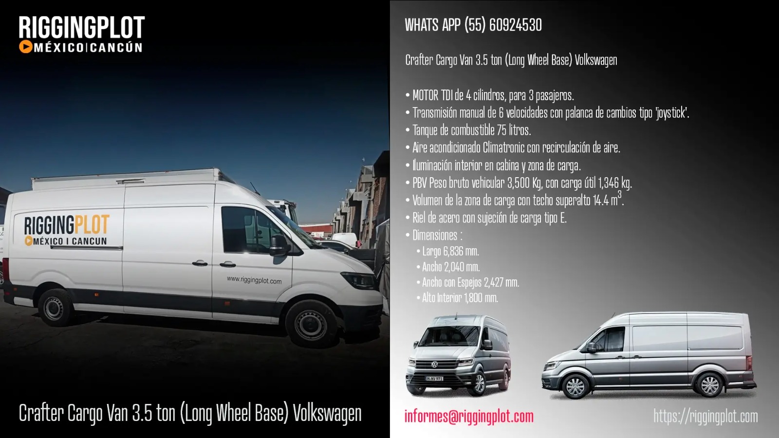 RENTA DE CRAFTER CARGO VAN 3.5 TON PARA TRANSPORTE DE ESTRUCTURA, EQUIPO DE ILUMINACIÓN, AUDIO Y VIDEO